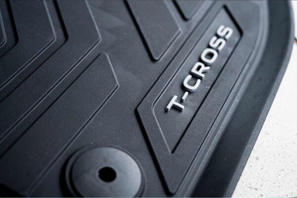 VOLKSWAGEN T-CROSS logo on the floor mat close up